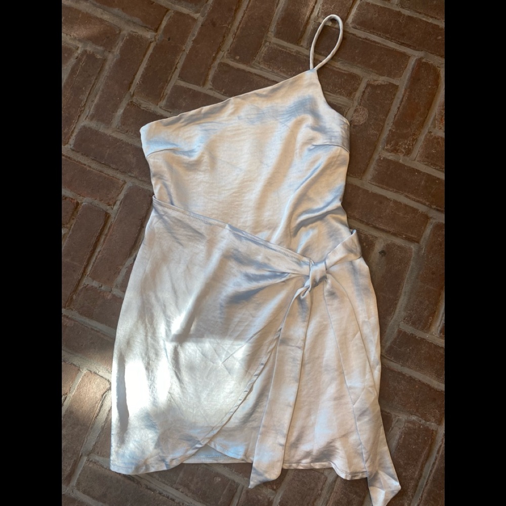 New! One shoulder light blue dress, size 10.